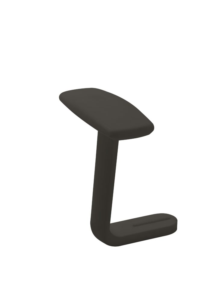 Sort, mat genstand med bløde, afrundede kanter og et minimalistisk, ensfarvet udseende. Den har en buet, Z-lignende form med en flad oval top og en lang, afrundet base med et smalt spor. Genstanden står isoleret mod en ensartet hvid baggrund uden andre objekter.
